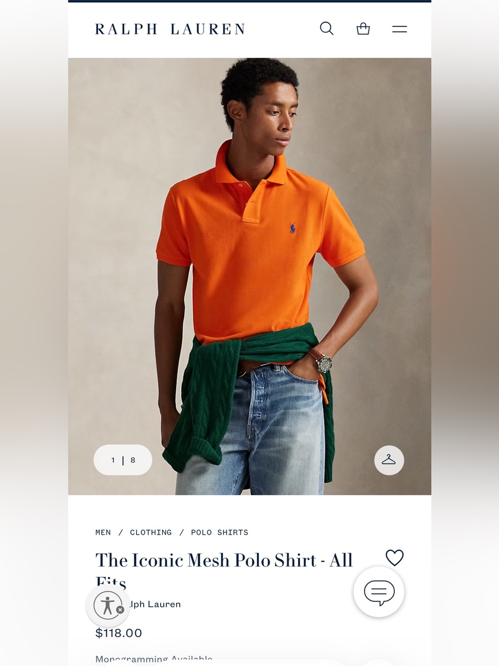 NWOT Polo by Ralph Lauren Orange Polo Shirt with Blue Pony size Large